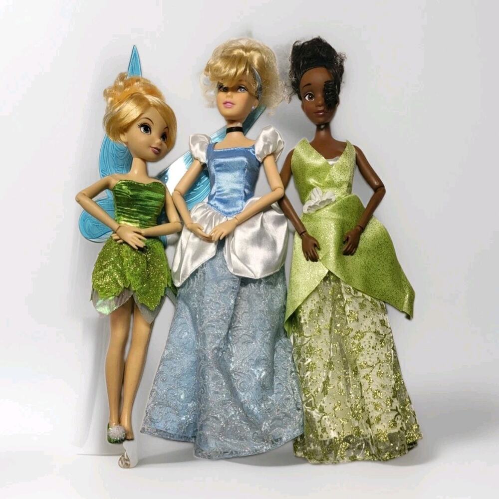 Disney Dolls Tinkerbell, Tiana, Cinderella lot